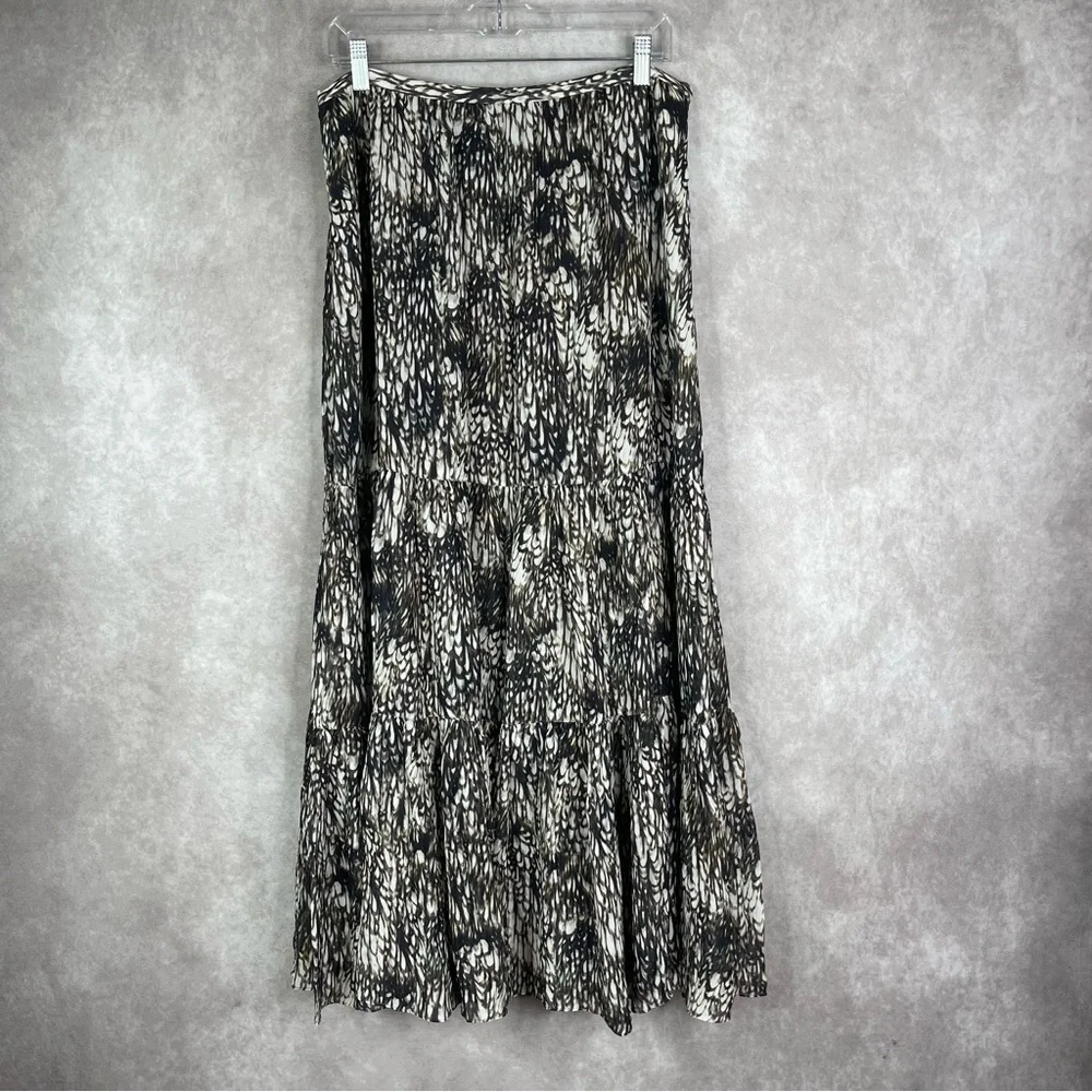 Peruvian Connection Plumage Maxi Skirt‎ In Brown Cream Women's Size US 10